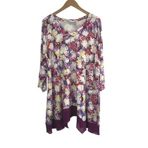 Logo by Lori Goldstein Top 2X Rayon Stretch 3/4 Sleeve Chiffon Hem Style Kennedy